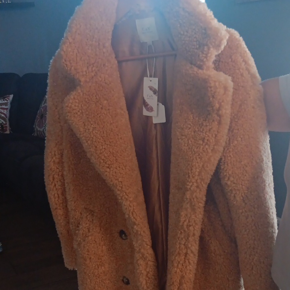 Chelsea & Violet Tan Teddy Jacket Plush Oversized Fit